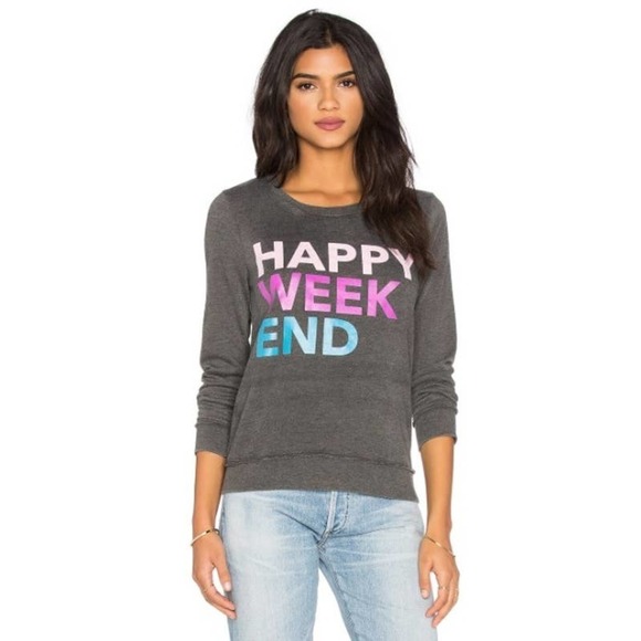 Chaser NWT Happy Weekend Grapjic Crewneck Long Sleeve Tee Charcoal Size Medium - Picture 1 of 6